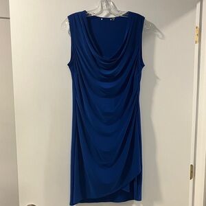 Sleeveless Royal Blue Drape-Front Women's Dress